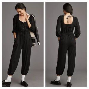 Daily Practice Anthropologie The Mayotte Jumpsuit Dress Smocked Black S